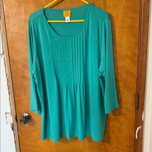 Ruby Rd. Teal Pintuck Front Scoop Neck Tunic
